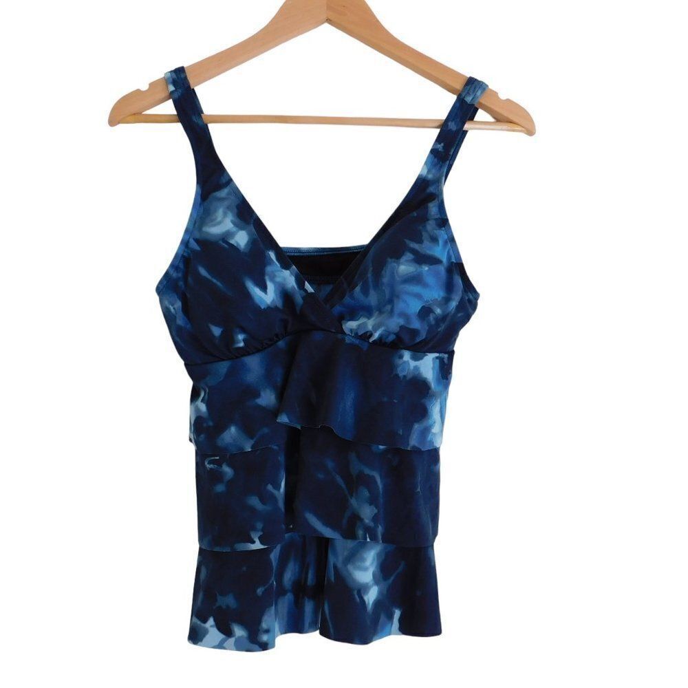 Magicsuit‎ Tie Dye Tankini Top Blue Layered Tiered Built in Bra Size 8